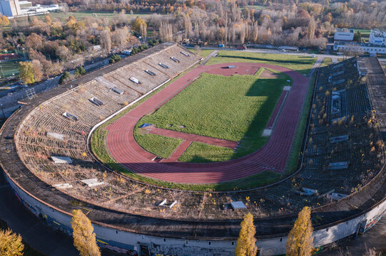 Done photo of closed RKS Skra stadium in Warsaw city, Poland