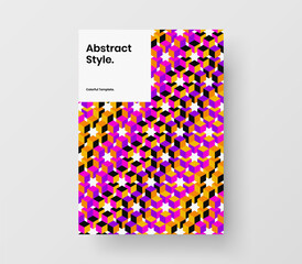 Clean cover design vector layout. Bright mosaic hexagons poster illustration.