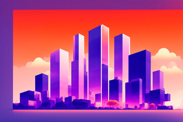 city skyline at sunset
