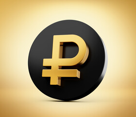 Golden Russian Ruble currency, Gold & Black 3d Russian Ruble on Golden Background, 3d illustration