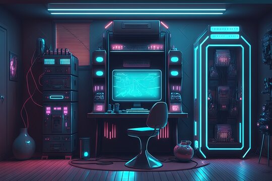 Cyber Sci Fi Futuristic Neon Laser Electric Glowing. Generative AI.