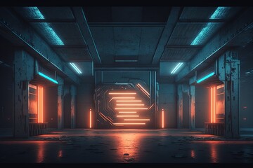 Cyber Sci Fi Futuristic Neon Laser Electric Glowing. Generative AI.