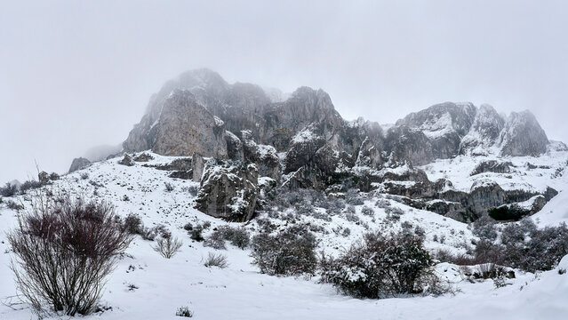 Sierra de Aitana with snow. The Sierra de Aitana is the highest point in the Province of Alicante with 1,557 meters of altitude. In the province of Alicante, Spain.