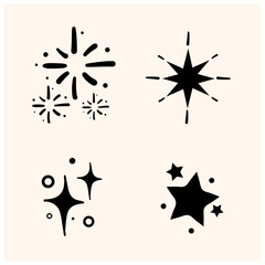 Line star glitter shine of doodle set. Star shine glow, spark glitter, sparkle light vector illustration. Hand drawn sketch doodle style..