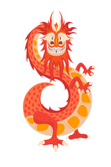 Cartoon Color Cute Chinese Dragon Asia Concept Flat Design Style Isolated on a White Background. Vector illustration