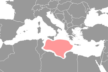 Libyan Sea on the world map. Vector illustration.