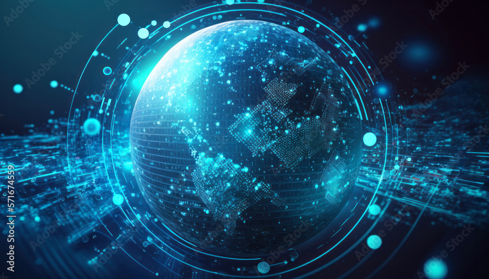 Wall mural Digital globe cyber security technology concept of innovative future data background generative ai