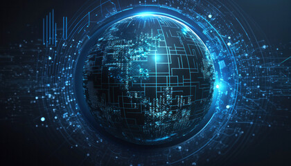 Obraz premium Digital globe cyber security technology concept of innovative future data background generative ai