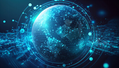 Obraz premium Digital globe cyber security technology concept of innovative future data background generative ai