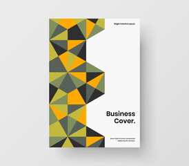 Multicolored mosaic hexagons placard concept. Original catalog cover vector design layout.