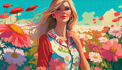 Obraz na płótnie Canvas a woman in a field of flowers, Generative AI