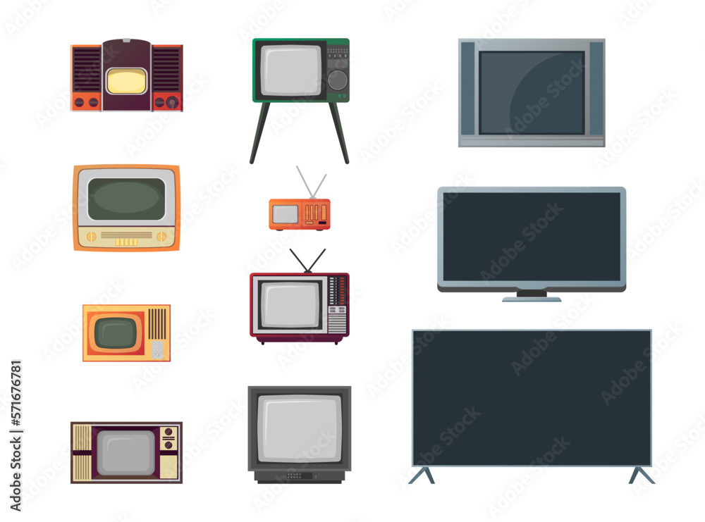 Canvas Prints Cartoon Color Different TV Timeline Set Media Technology Concept Flat Design Style . Vector illustration of Television