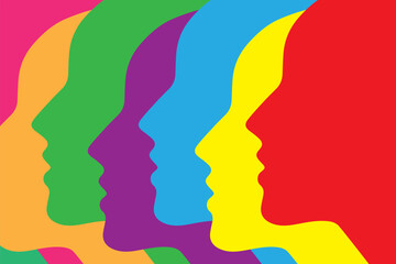 Colorful head silhouette background. Unity in diversity concept 