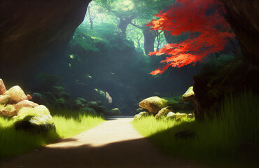 Artwork of a cave entrance, Generative AI