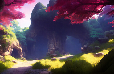 Artwork of a cave entrance, Generative AI