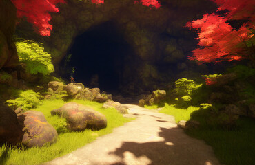 Artwork of a cave entrance, Generative AI