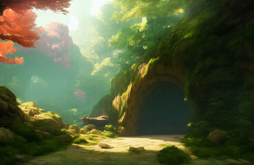 Artwork of a cave entrance, Generative AI