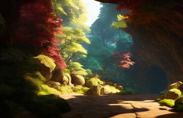 Artwork of a cave entrance, Generative AI