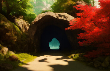 Artwork of a cave entrance, Generative AI