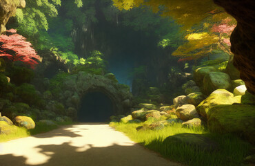 Artwork of a cave entrance, Generative AI