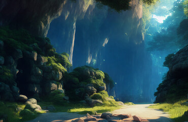 Artwork of a cave entrance, Generative AI