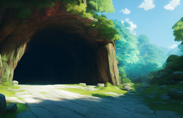 Artwork of a cave entrance, Generative AI