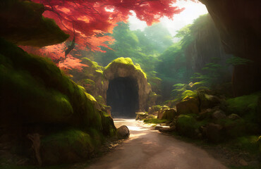 Artwork of a cave entrance, Generative AI, AI, Generative