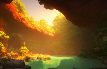 Artwork of a cave entrance, Generative AI