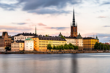 Fototapeta na wymiar Cityscape of Stockholm and Riddarholmen Island at sunset