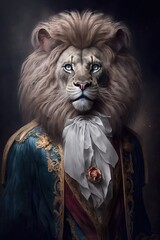 A lion in an elegant costume