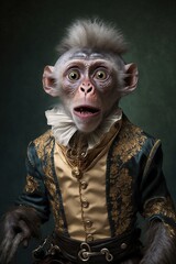 A shocked monkey in an elegant suit