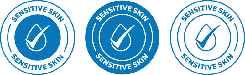 Sensitive skin icon. suitable for Sensitive skin blue and white rounded outline logotype vector badge symbol. Vector stamp of Suitable for sensitive skin. Isolated Vector Illustration