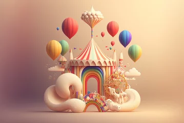 Deurstickers bstract fantasy 3d rainbow carnival deign on white background,generative,ai. © Nokhoog