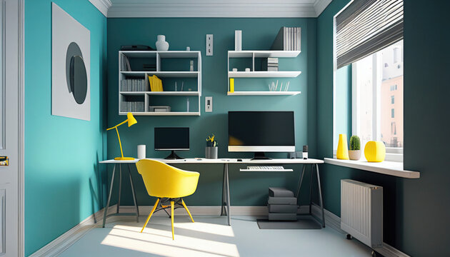 Teal modern home office &mdash; Generative AI
