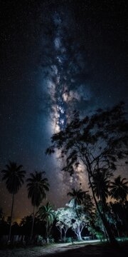 Milkyway sky shot from 50 mm. lens, The night sky at Thailand. Generative AI