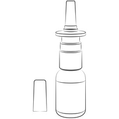 Nasal spray for colds and seasonal allergies. Aerosol spray pump packaging drug. Drug spray for the nose. sketch drawing, contour lines drawn