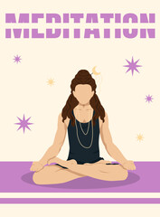 A Man in a Lotus Position with Long Hair MeditatesYoga Studio Poster