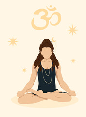 A Man in a Lotus Position with Long Hair does Yoga Sign Namaste Yoga Studio Poster