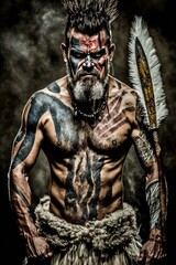 Fototapeta premium Fierce warrior with warpaint.