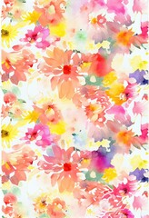 Flowers patterns, watercolor effect. Generative AI.