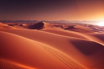 Plakat Sand dunes Sahara Desert at sunset. Generative AI