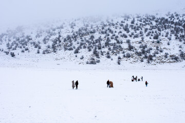 Scenic view of snow covered landscape in the Aures Mountains, Algeria