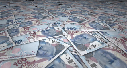 Turkish Lira 100 TRY banknote money 3d illustration