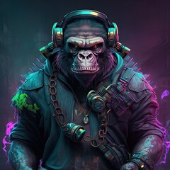 Ape in gangsta Outfit big guns. Generative AI.