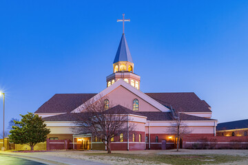 Obraz premium Evening view of the beautiful St Monica Catholic Church