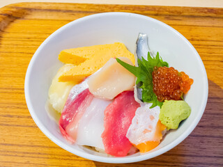 Close up shot of fresh Japanese style sashimi