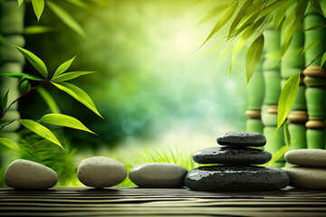 Obraz na płótnie Canvas Background with zen stones and green bamboo