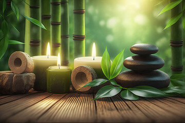 Background with zen stones and green bamboo