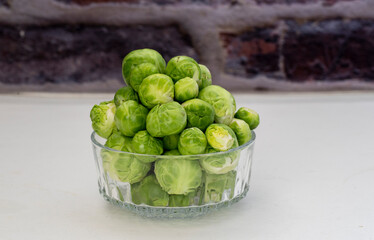 Macro shots of fresh Brussels sprouts. brussels sprouts background. Close-up of raw, fresh and whole brussels sprouts