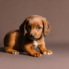 A cute little brown mongrel puppy lies and watches the surroundings ai Generated, generative AI, CGI graphics
